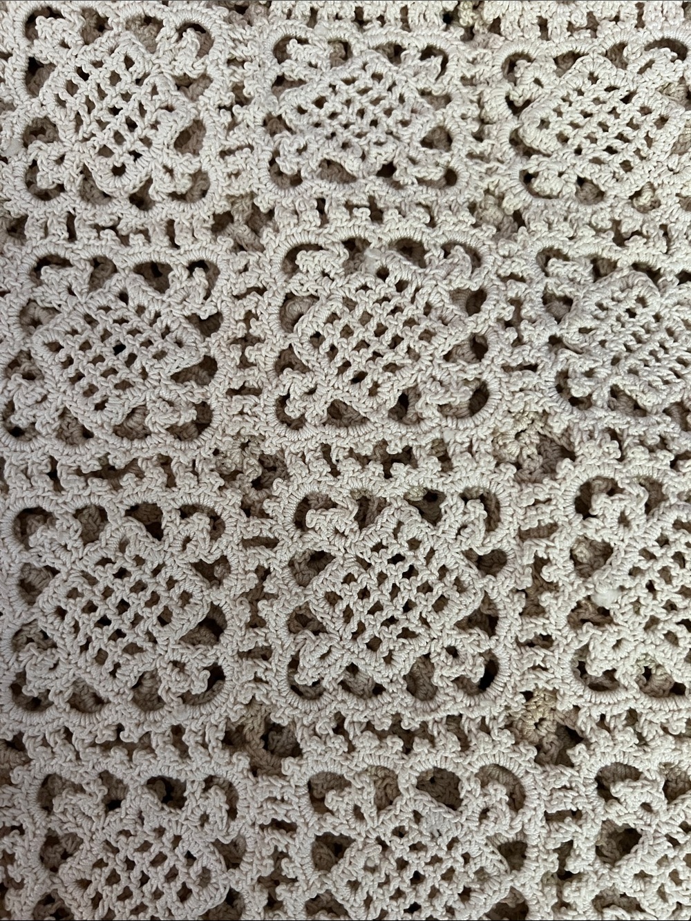 Vintage Hand Crochet Lace Tablecloth Cream Ivory Motif Boho 84"x70" Large